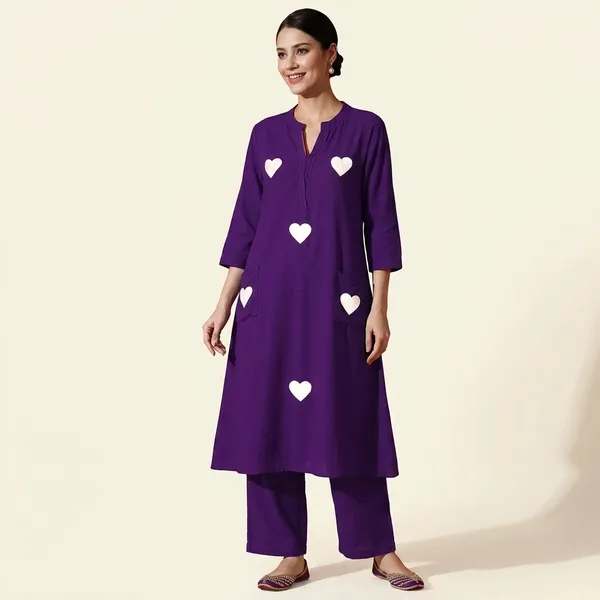 Purple_Cotton_Kurti_With_Pant_Set_For_Women