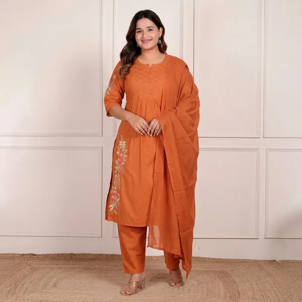 Orange_Cotton_Kurti_With_Pant_Set_For_Women