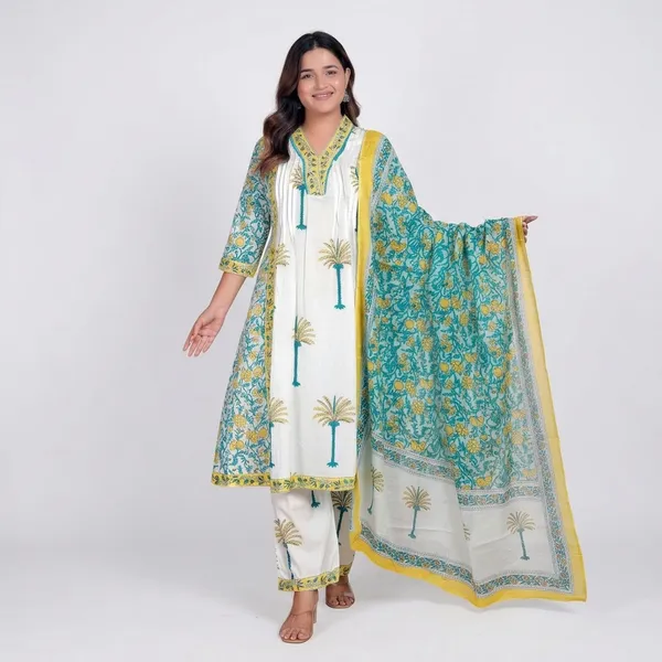 Multicolor_Cotton_Kurti_With_Pant_Set_For_Women