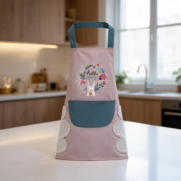 Polyester_Waterproof_Floral_Bunny_Print_Kitchen_Apron
