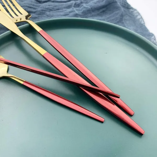 Stainless_Steel_Gold_Mirror_Finish_Red_Handle_4-Piece_Cutlery_Set