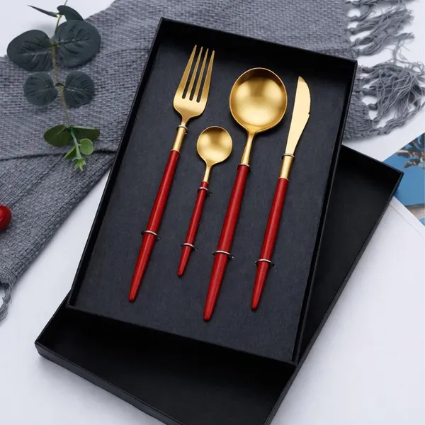 Stainless_Steel_Gold_Mirror_Finish_Red_Handle_4-Piece_Cutlery_Set