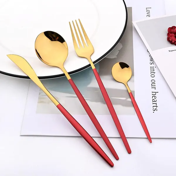 Stainless_Steel_Gold_Mirror_Finish_Red_Handle_4-Piece_Cutlery_Set