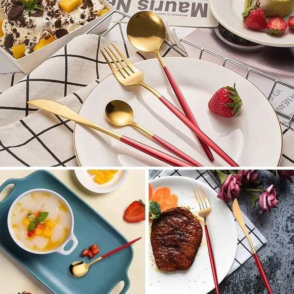 Stainless_Steel_Gold_Mirror_Finish_Red_Handle_4-Piece_Cutlery_Set