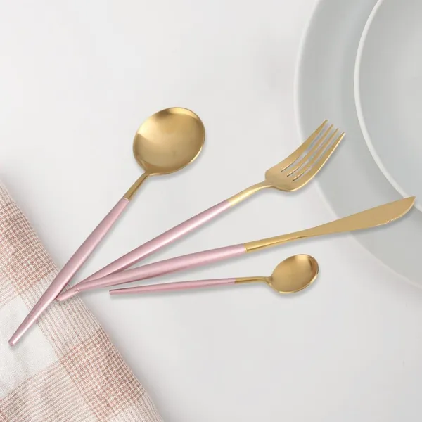 Gold_Stainless_Steel_Mirror_Finish_Pink_Handle_Cutlery_Set_4_Pieces