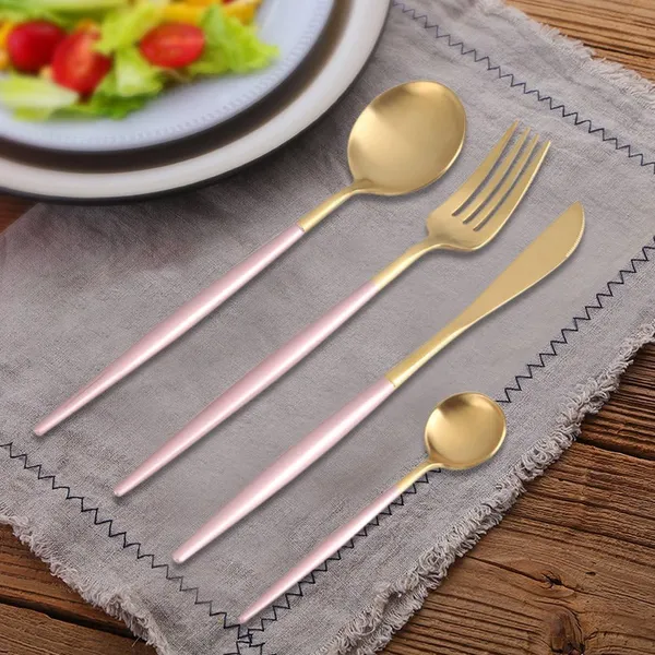 Gold_Stainless_Steel_Mirror_Finish_Pink_Handle_Cutlery_Set_4_Pieces