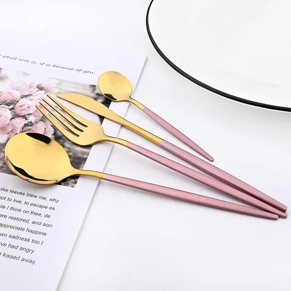 Gold_Stainless_Steel_Mirror_Finish_Pink_Handle_Cutlery_Set_4_Pieces