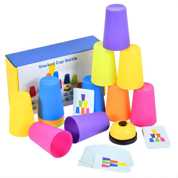 Montessori_Speed_Stacking_Cups_Game_With_Pattern_Cards_And_Bell