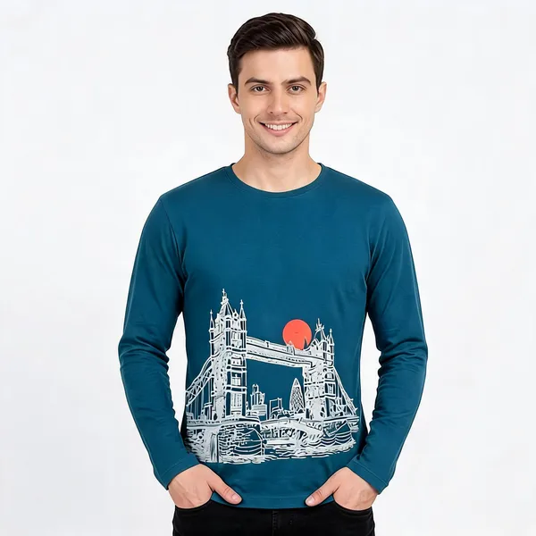 SKYBEN_Abstract_Men_Round_Neck_Blue_T_Shirt