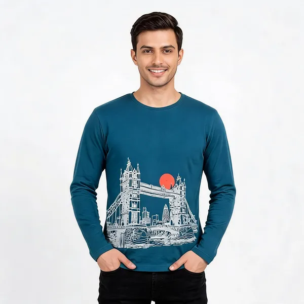 SKYBEN_Abstract_Men_Round_Neck_Blue_T_Shirt