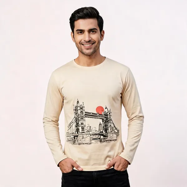 SKYBEN_Abstract_Men_Round_Neck_Beige_T_Shirt
