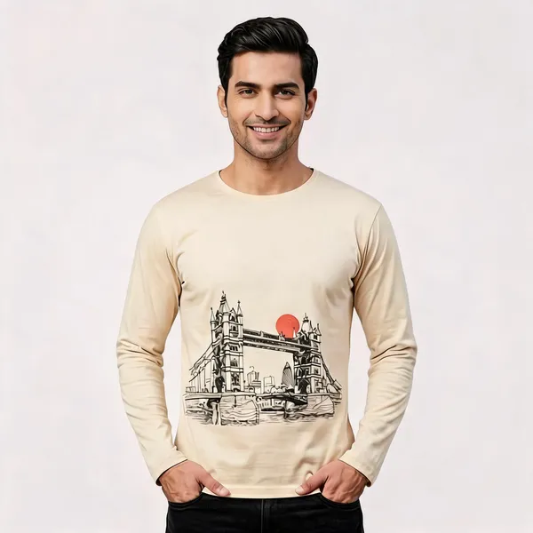 SKYBEN_Abstract_Men_Round_Neck_Beige_T_Shirt