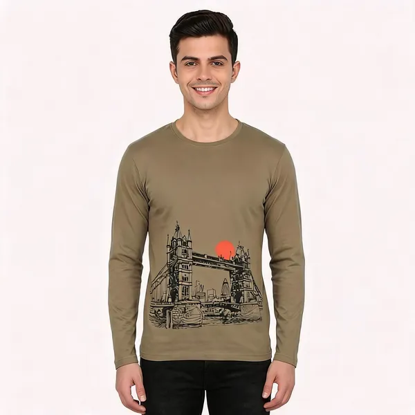 SKYBEN_Abstract_Men_Round_Neck_Olive_Green_T_Shirt