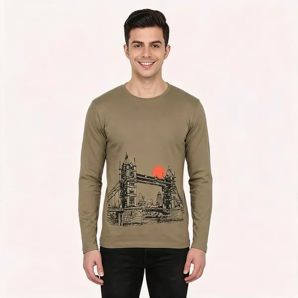 SKYBEN_Abstract_Men_Round_Neck_Olive_Green_T_Shirt