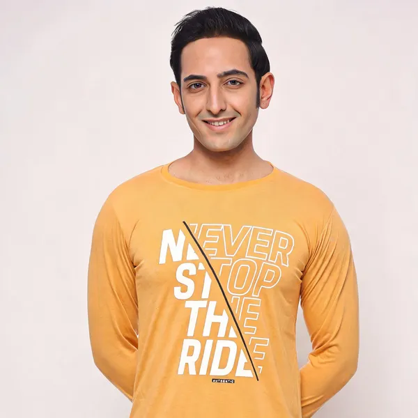 SKYBEN_Typography_Men_Round_Neck_Mustard_Yellow_T_Shirt