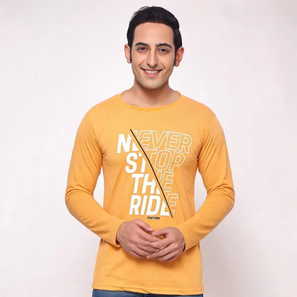 SKYBEN_Typography_Men_Round_Neck_Mustard_Yellow_T_Shirt