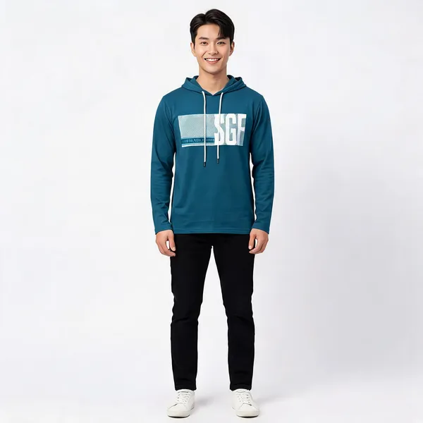 SKYBEN_Printed_Men_Hooded_Neck_Teal_T_Shirt