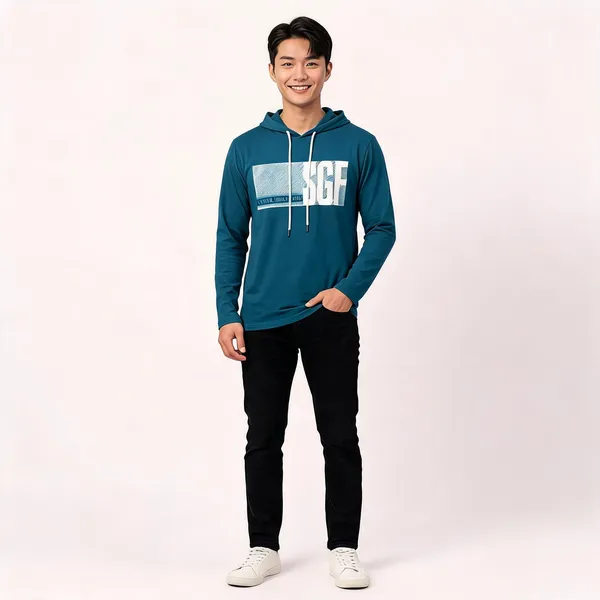 SKYBEN_Printed_Men_Hooded_Neck_Teal_T_Shirt