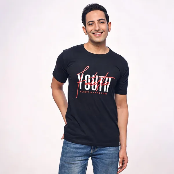 SKYBEN_Printed_Men_Round_Neck_Black_T_Shirt
