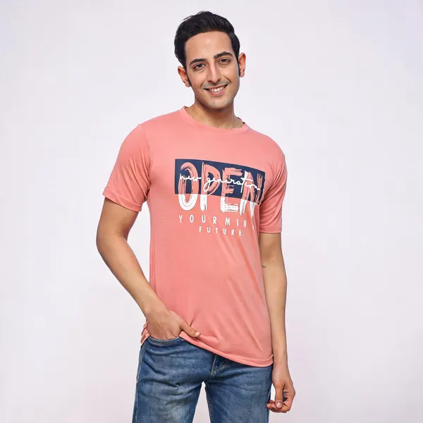 SKYBEN_Printed_Men_Round_Neck_Peach_T_Shirt