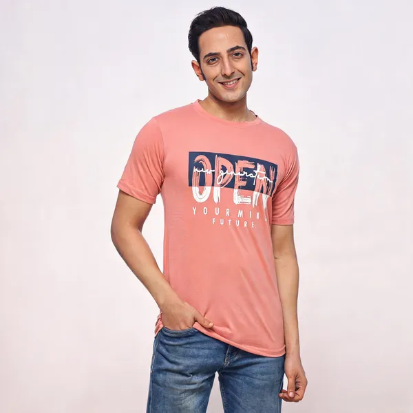 SKYBEN_Printed_Men_Round_Neck_Peach_T_Shirt