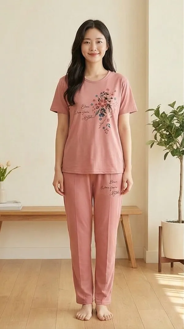 SKYBEN_Women_Printed_Peach_Top_And_Pyjama_Set