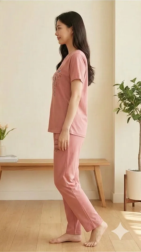SKYBEN_Women_Printed_Peach_Top_And_Pyjama_Set