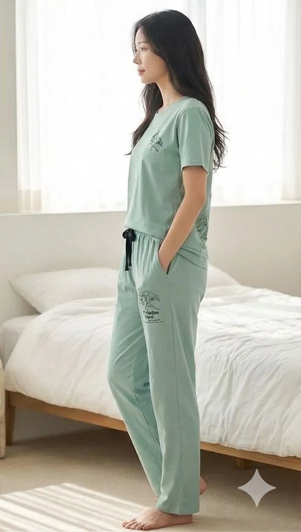 SKYBEN_Women_Printed_Sage_Green_Top_And_Pyjama_Set
