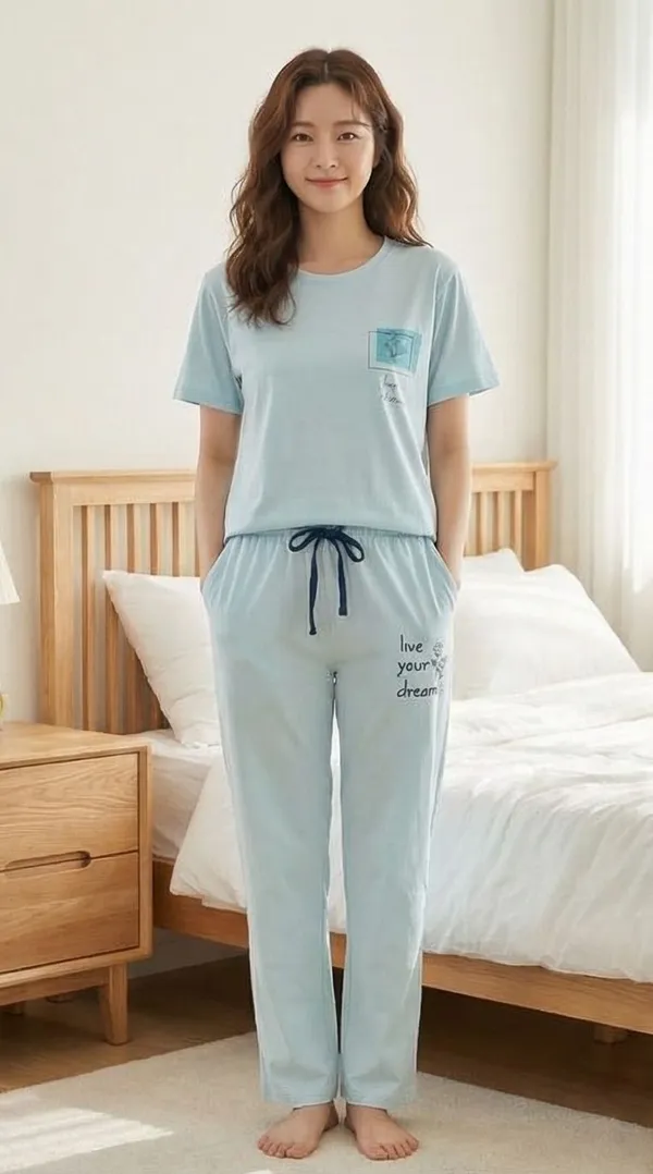 SKYBEN_Women_Printed_Sky_Blue_Top_And_Pyjama_Set