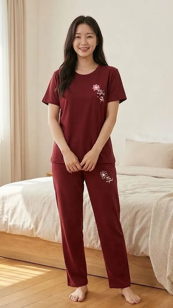 SKYBEN_Women_Printed_Maroon_Top_And_Pyjama_Set