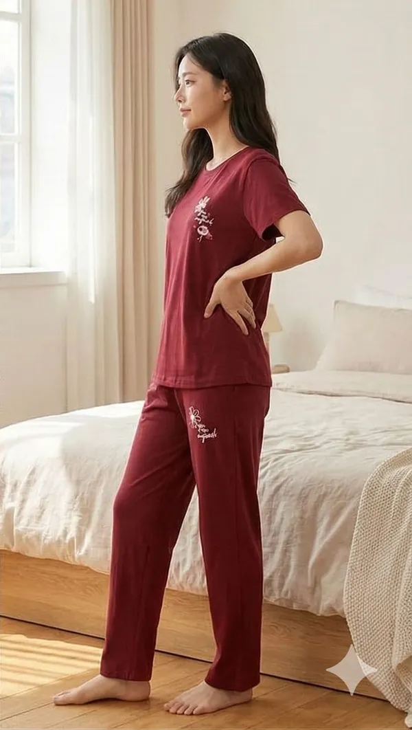 SKYBEN_Women_Printed_Maroon_Top_And_Pyjama_Set
