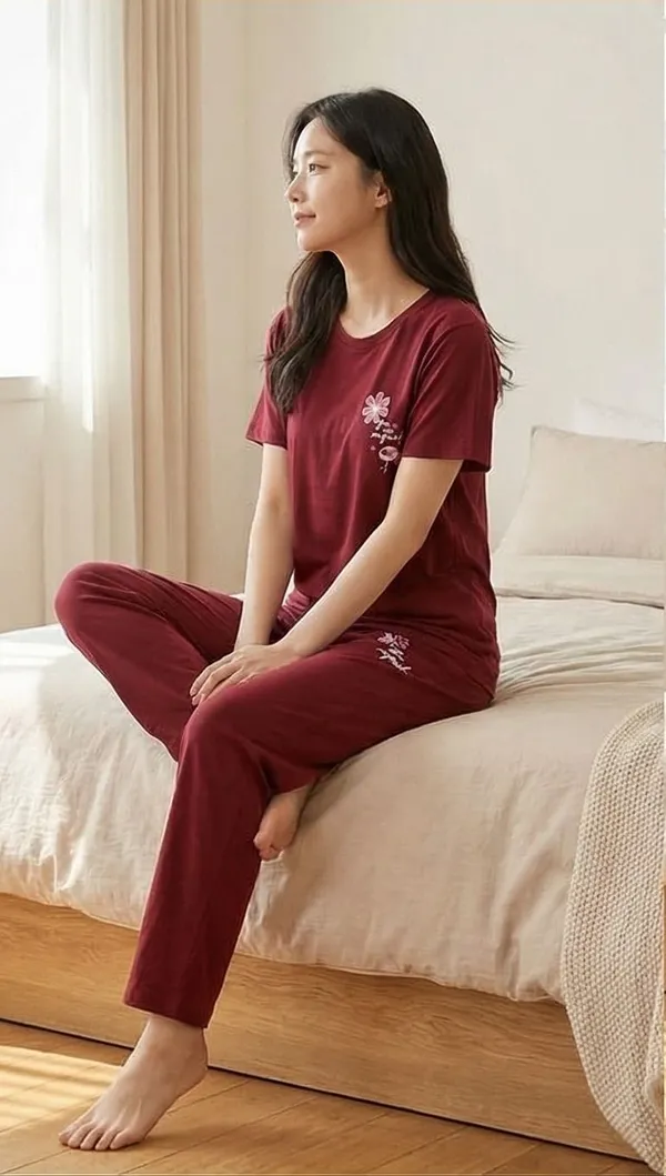SKYBEN_Women_Printed_Maroon_Top_And_Pyjama_Set