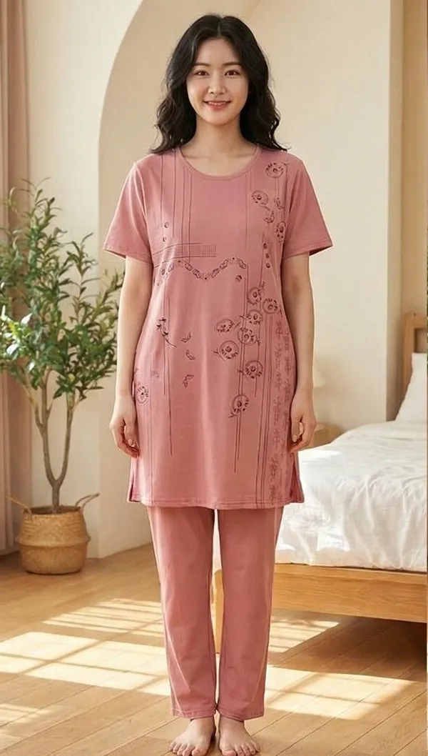 SKYBEN_Women_Printed_Peach_Night_Suit_Set