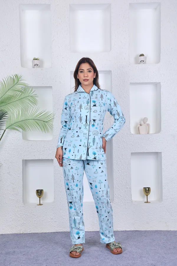SKYBEN_Women_Printed_Sky_Blue_Top_And_Pyjama_Set