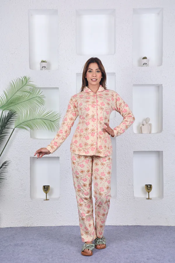 SKYBEN_Women_Printed_Beige_Top_And_Pyjama_Set