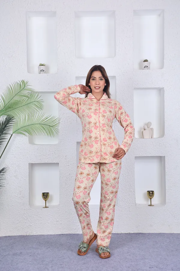 SKYBEN_Women_Printed_Beige_Top_And_Pyjama_Set
