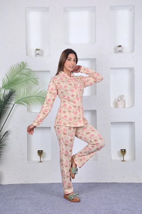 SKYBEN_Women_Printed_Beige_Top_And_Pyjama_Set