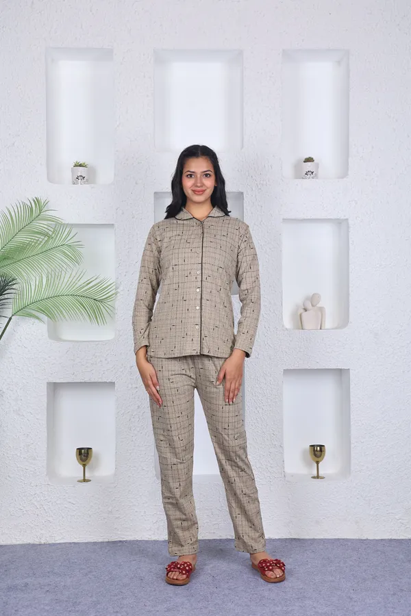 SKYBEN_Women_Printed_Beige_Top_And_Pyjama_Set