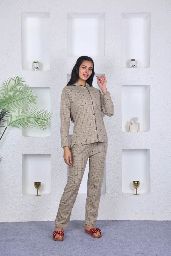 SKYBEN_Women_Printed_Beige_Top_And_Pyjama_Set