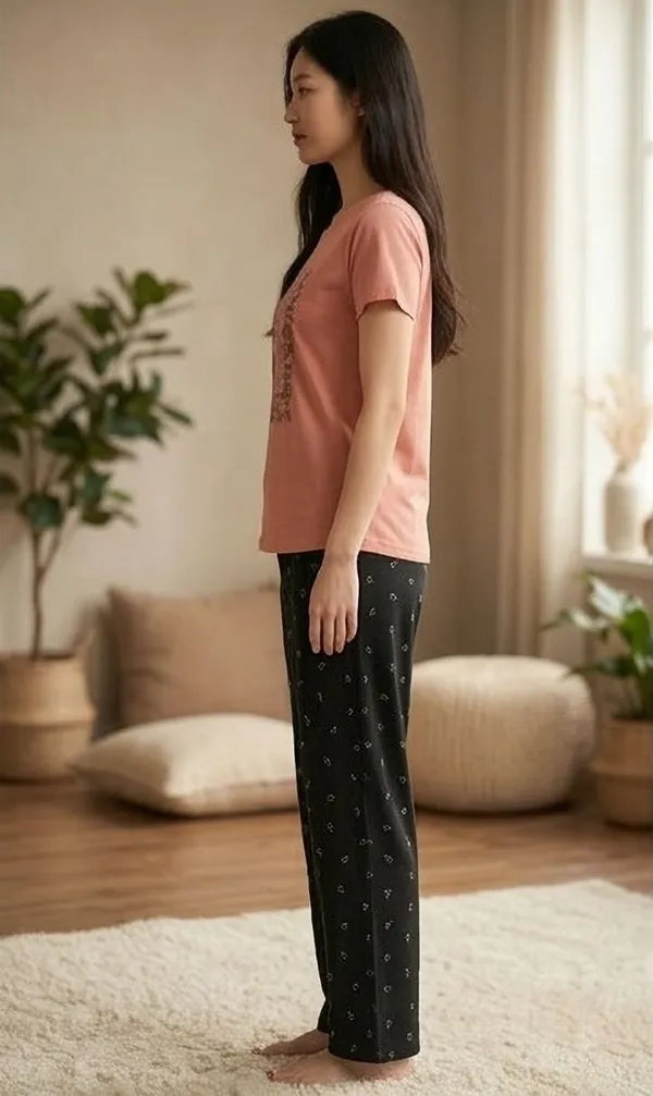 SKYBEN_Women_Printed_Peach_And_Black_Top_And_Pyjama_Set