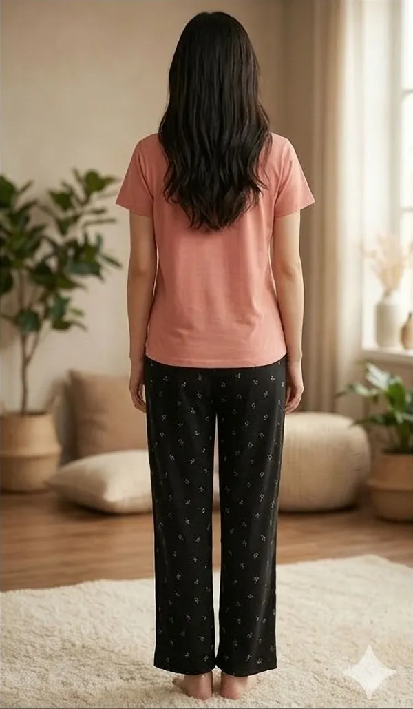SKYBEN_Women_Printed_Peach_And_Black_Top_And_Pyjama_Set