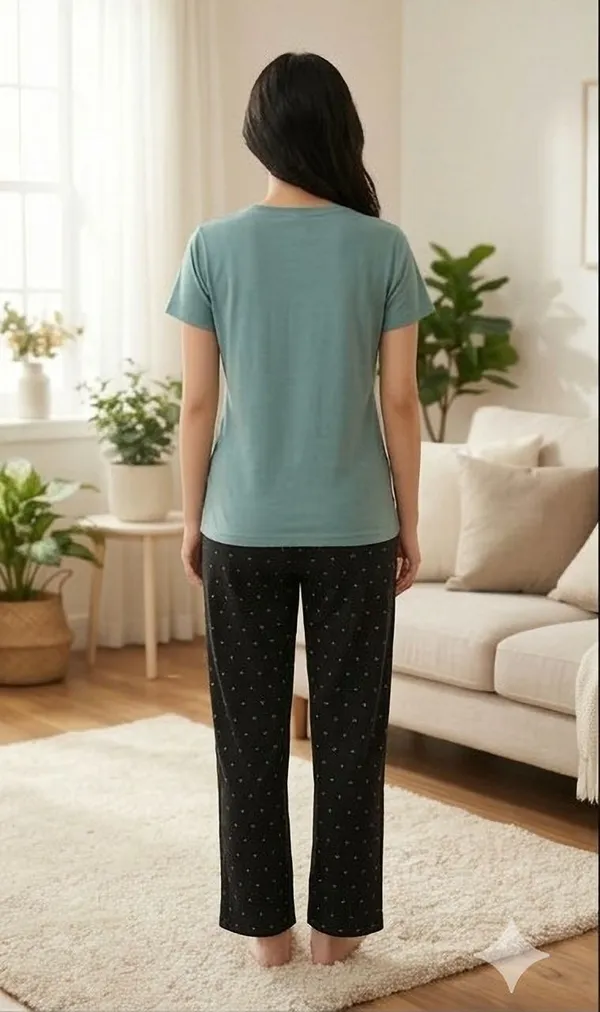 SKYBEN_Women_Printed_Sage_Green_And_Black_Top_And_Pyjama_Set