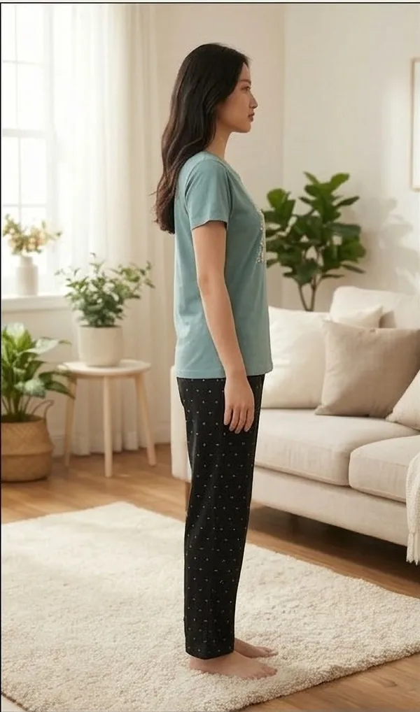 SKYBEN_Women_Printed_Sage_Green_And_Black_Top_And_Pyjama_Set