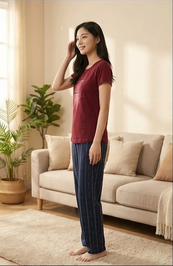 SKYBEN_Women_Printed_Maroon_And_Blue_Top_And_Pyjama_Set
