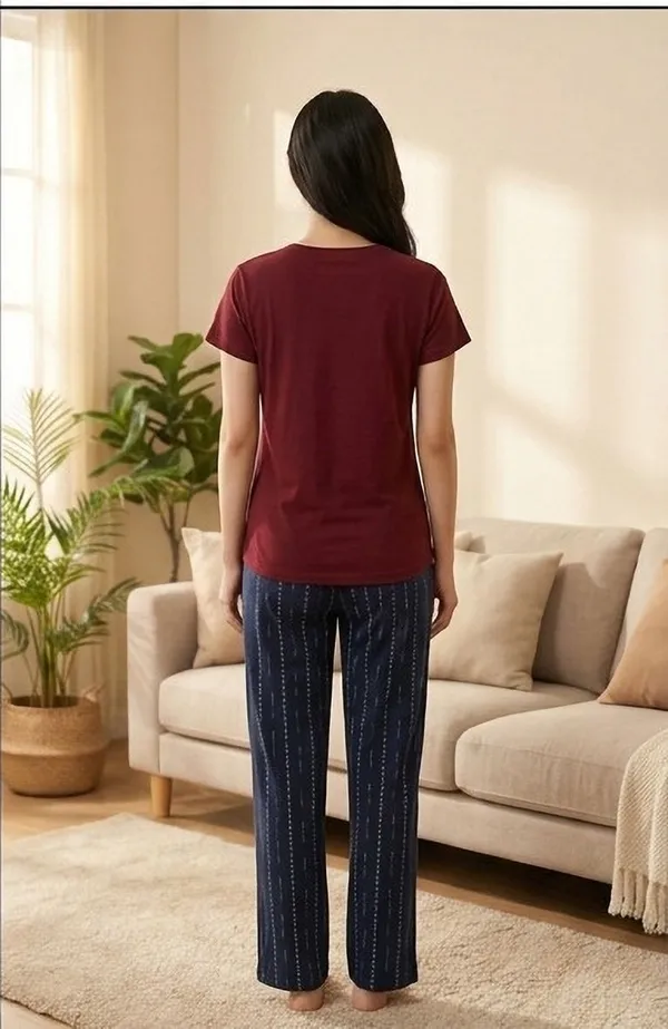 SKYBEN_Women_Printed_Maroon_And_Blue_Top_And_Pyjama_Set