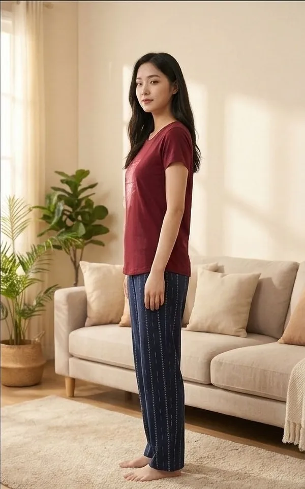 SKYBEN_Women_Printed_Maroon_And_Blue_Top_And_Pyjama_Set