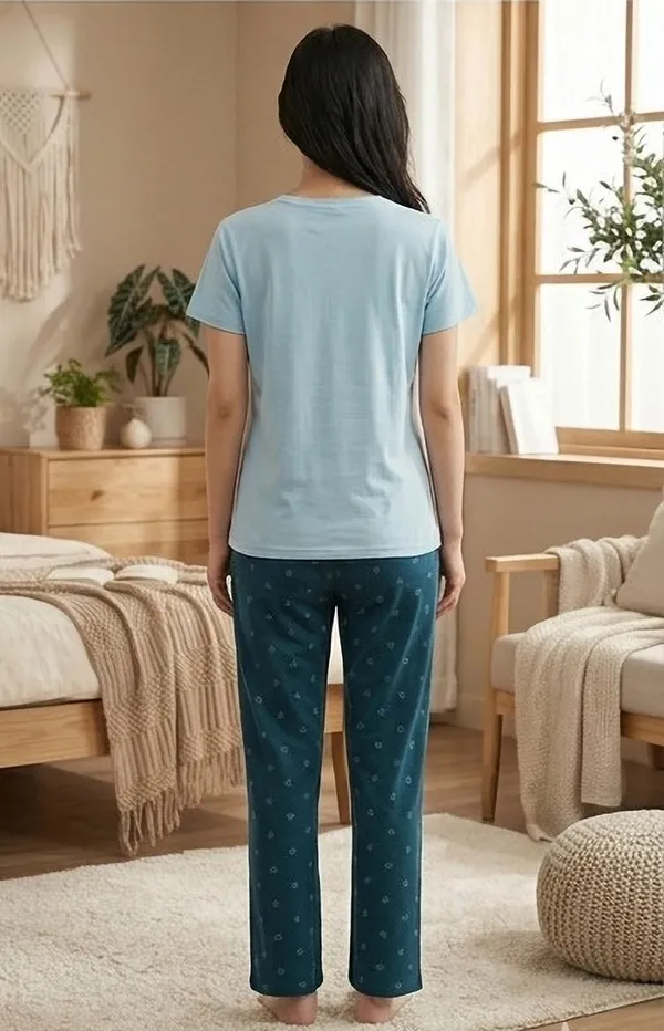 SKYBEN_Women_Printed_Sky_Blue_And_Teal_Top_And_Pyjama_Set