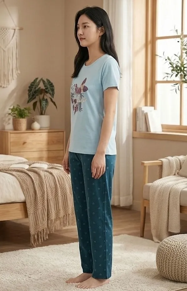 SKYBEN_Women_Printed_Sky_Blue_And_Teal_Top_And_Pyjama_Set
