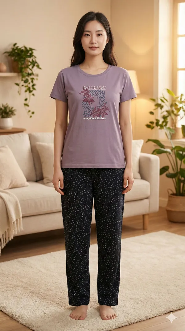 SKYBEN_Women_Printed_Mauve_And_Black_Top_And_Pyjama_Set