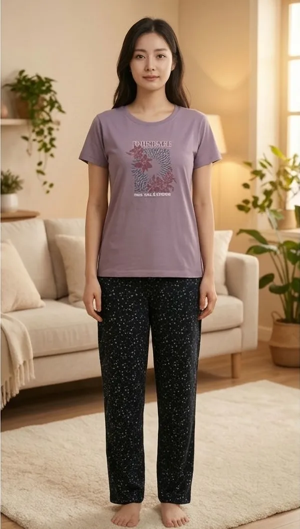 SKYBEN_Women_Printed_Mauve_And_Black_Top_And_Pyjama_Set